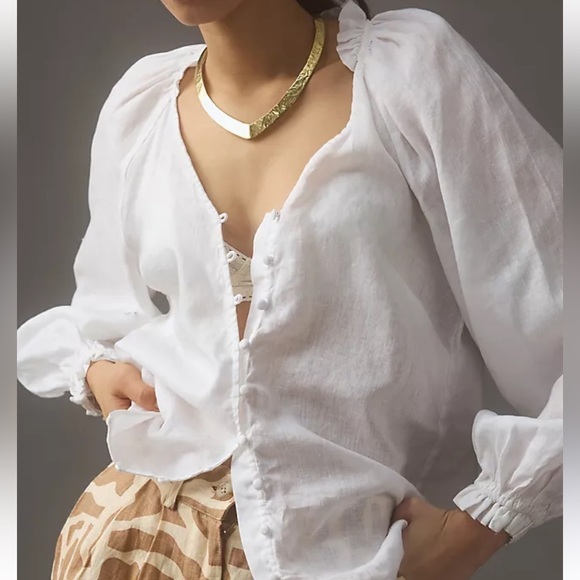 Anthropologie The Audie Linen Puff-Sleeve Blouse - Picture 3 of 16